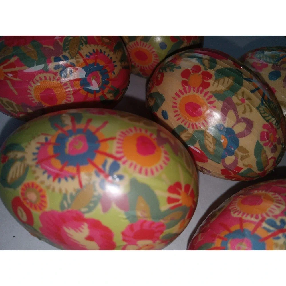 6 Vtg Kashmiri Papier‎ Paper Mache Eggs Hand Painted Floral Easter Decor India
